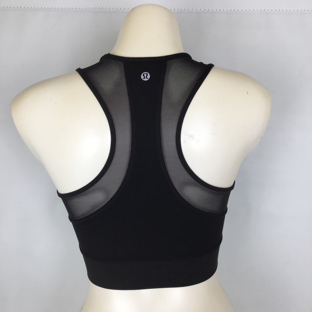Lululemon Cropped Workout Tank Top Black Sheer Mesh Panels Athletic Racerback - Picture 4 of 13